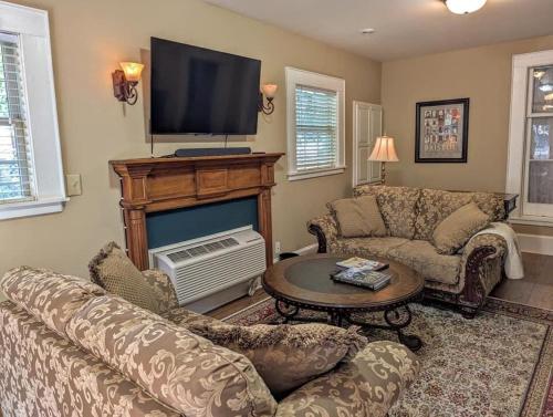 a living room with a couch and a tv at Historic Home with Southern Charm in Bristol