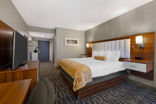 a hotel room with a bed and a flat screen tv at Best Western On The Avenue in Buffalo