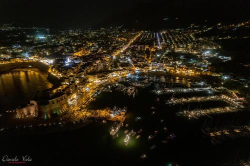 an aerial view of a city at night at Ciuri Ciuri in Castellammare del Golfo