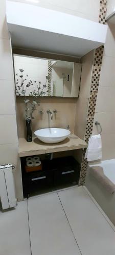 a bathroom with a sink and a mirror at Casa Laprida in Mar del Plata