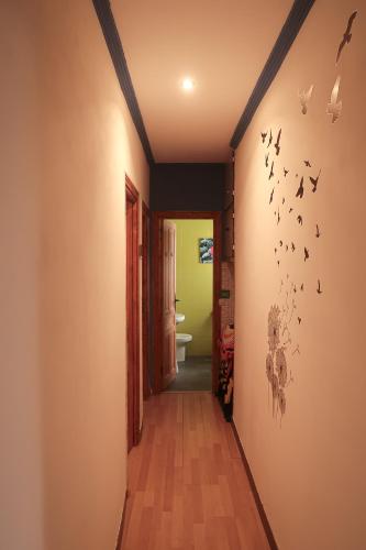 a hallway with birds on the wall at Habitaciones Climatizadas Isla Chica in Huelva
