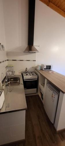 a kitchen with a stove and a counter top at Elved in Esquel