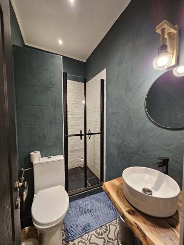 a bathroom with a white toilet and a sink at Bruxelles centre petite chambre privée au Sablon ! in Brussels
