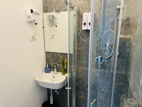 a bathroom with a sink and a shower at B&B Porta Aperta in Pisa