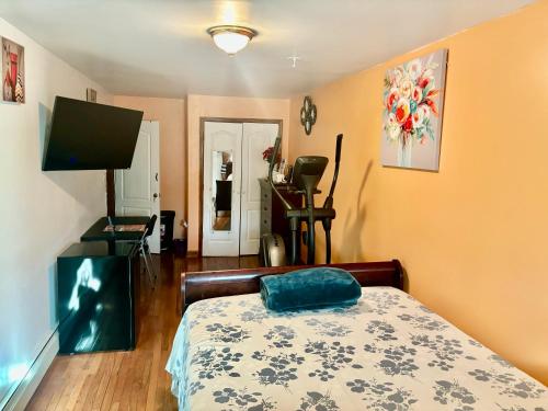 a bedroom with a bed and a flat screen tv at STOPnREST EATnSLEEP FOR BUSY BODY ON THE MOVE in Queens