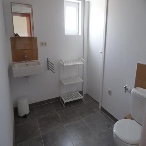 une salle de bain avec toilettes et lavabo dans l'établissement Villa Vallon Pont d'Arc, à Vallon-Pont-dʼArc