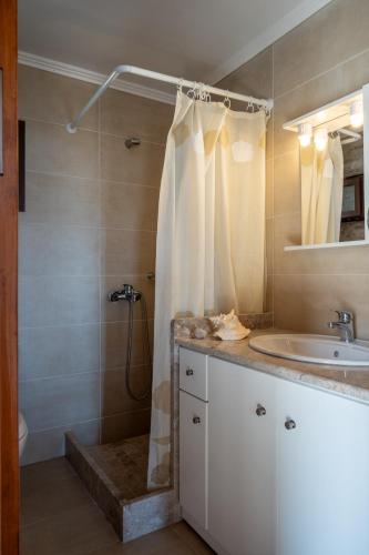 a bathroom with a shower and a sink at Villa Elizabeth in Symi