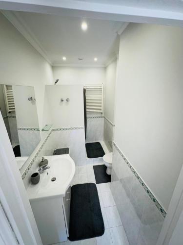 une salle de bain blanche avec un lavabo et des toilettes dans l'établissement Studio l'olivier, à Grasse
