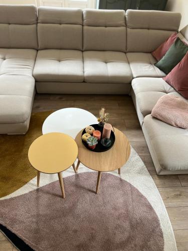 a living room with two tables and a couch at Appart'Alencon in Alençon