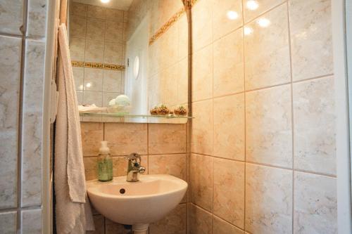 a bathroom with a sink and a mirror at Domaine pour 8 personnes avec piscine in Auriac-du-Périgord
