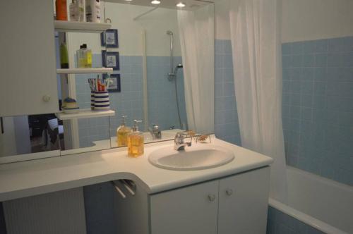 une salle de bain avec un lavabo et un miroir dans l'établissement Appart 3 pièces 6 couchages BANYULS SUR MER BN100-B541, à Banyuls-sur-Mer