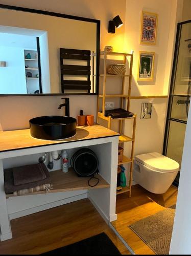une salle de bain avec un lavabo et des toilettes dans l'établissement Ma cave, à Courchevel