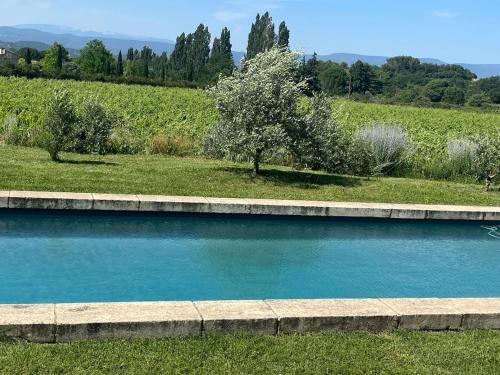 une piscine au milieu d'un champ dans l'établissement Très beau mas à Bonnieux, à Bonnieux