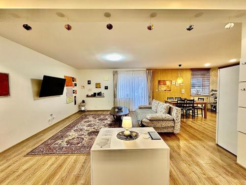 TV a/nebo společenská místnost v ubytování Japandi apartamentai