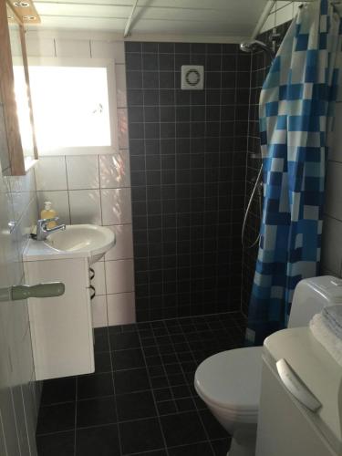 a bathroom with a sink and a toilet at Rindebua in Stamsund