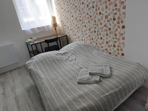 - un lit avec 2 serviettes dans une chambre dans l'établissement Studio tout confort - TV - Wifi, à Dijon