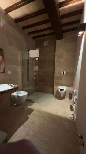 a bathroom with a shower and a toilet and a sink at Agriturismo Colli Martani in Massa Martana