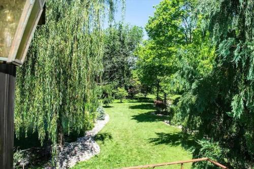 a view of a yard with trees and grass at The African Queen in Springfield