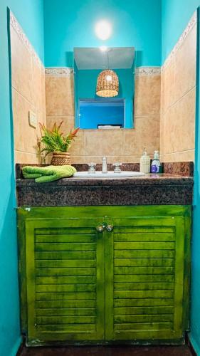 a bathroom with a green door and a sink at La Casa Nostra in Río Cuarto