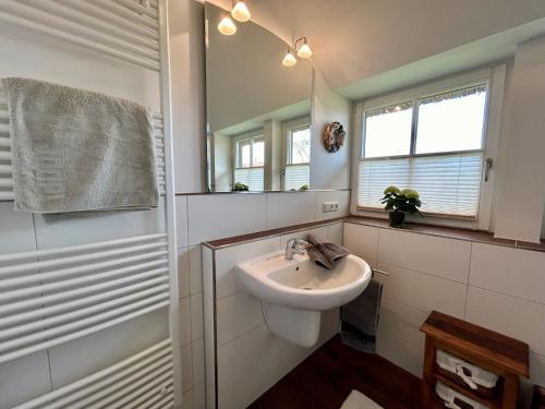 Bilik mandi di Ferienhaus " To Huus " an der Ostsee, Sauna, Kamin, Strandkorb, free-W-LAN - SEASIDE -