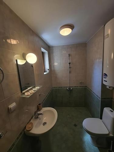 a bathroom with a sink and a toilet at Dvata Smurcha Central Apartments - Free Parking in Bansko