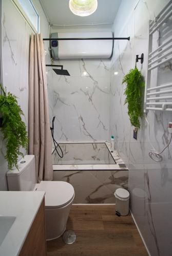a bathroom with a toilet and a bath tub at SnowGranada Hight Level Galatino in Sierra Nevada