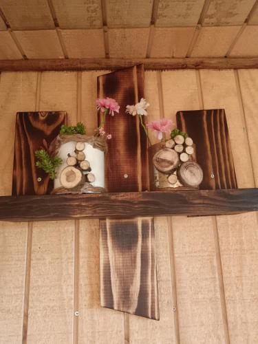 a shelf with plants and other items on a wall at casa rural el saltillo in Pemuco