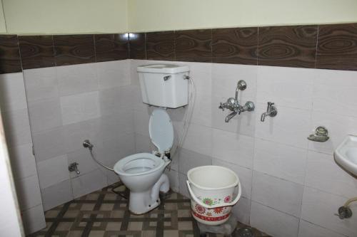 a bathroom with a toilet and a sink at Hotel Diamond Leaf in Chandīgarh