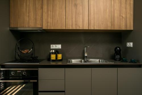 a kitchen with a sink and a stove at Kiki Luxury Villa in Afantou