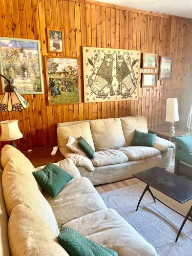 a living room with a couch and a table at Delizioso appartmento tra le Alpi in Prali Villa