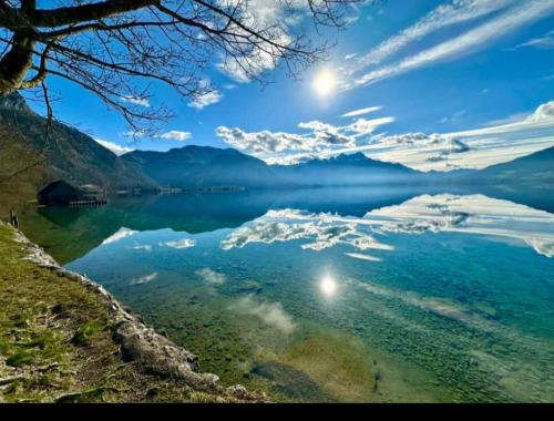 a view of a large body of water at Ferienwohnung Katharina in Steinbach am Attersee
