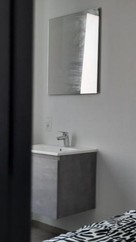a bathroom with a sink and a mirror at Chambre d'hôte, la b&w in Liège