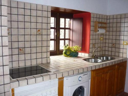 een keuken met een wastafel en een wasmachine bij Casa Rural Amasín in Valverde