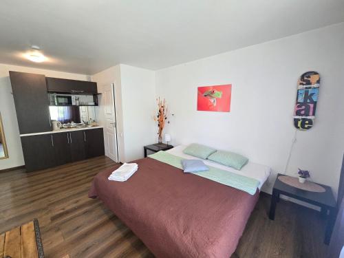 a bedroom with a large bed in a room at Z14 River studio apartment in Klaipėda