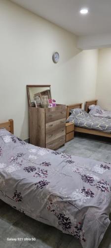 a bedroom with two twin beds and a dresser at Harmonia in Tbilisi City