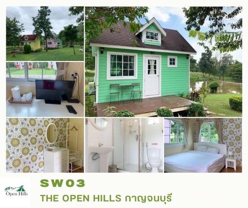 a collage of pictures of a small green house at The Open Hills in Chongsadao