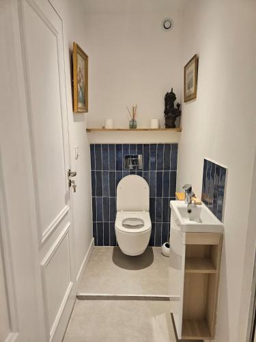 a bathroom with a toilet and a sink at Villa Nomade - Bordeaux center 180m2, 4 rooms, Garden & Pool in Bordeaux