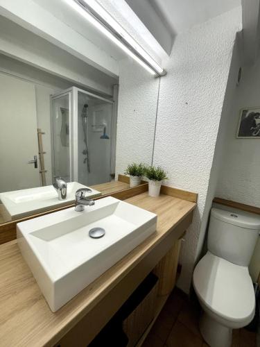 une salle de bain avec un lavabo blanc et des toilettes dans l'établissement Le Cocon - Close to Carmes metro, à Toulouse