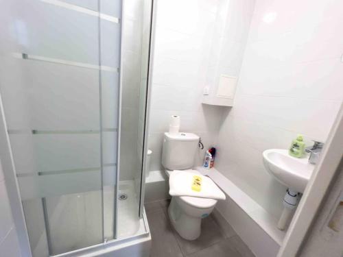 a bathroom with a shower and a toilet and a sink at Studio SN4 - Centre-Ville Meaux - Proche Disneyland in Meaux
