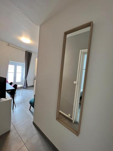 - un miroir mural dans le salon dans l'établissement Studio TK8 - Centre-Ville Meaux - Proche Disneyland, à Meaux