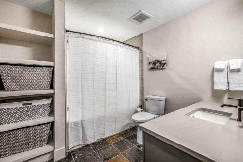 une salle de bain avec toilettes, lavabo et douche dans l'établissement Stonegate Resort Unit C106, à Big White