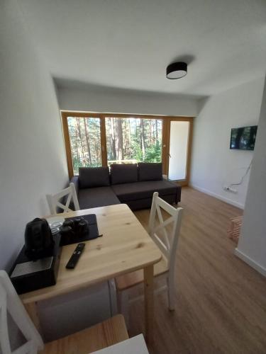 a living room with a couch and a table at Ośrodek Wypoczynkowy Świerkocin in Świerkocin