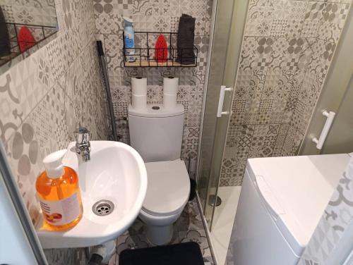 une petite salle de bain avec toilettes et lavabo dans l'établissement Studio climatisé, à Nice