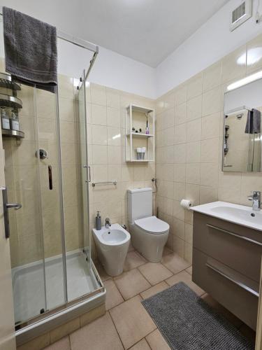 a bathroom with a toilet and a sink and a shower at Ca' Tecla in Asti