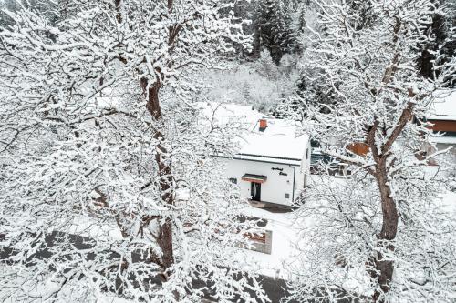 an aerial view of a house covered in snow at Apartmaji ENIA Rateče-Planica, Kranjska Gora in Kranjska Gora