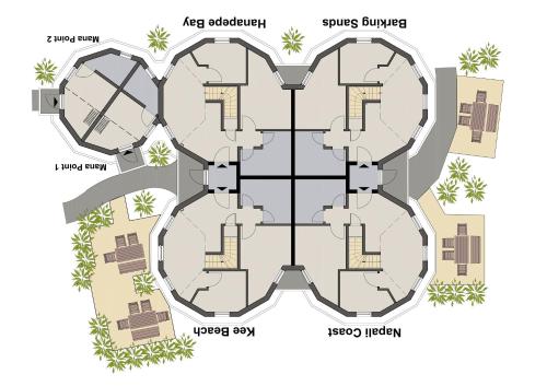 a schematic plan of a garden at Typ C1 Mini Lodge - Mana Point 1 in Pelzerhaken