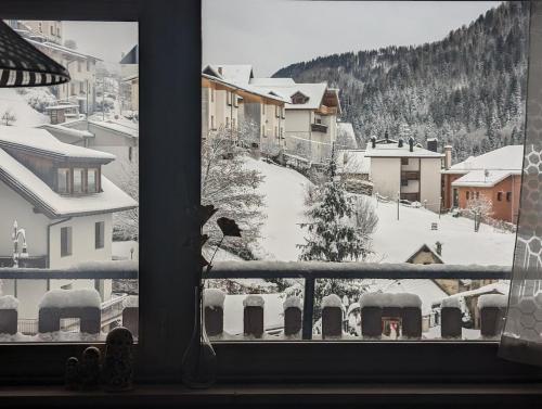 a window with a view of a snow covered mountain at Spacious family home in Ravascletto in Ravascletto