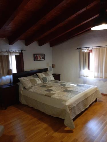 a bedroom with a large bed and two windows at Lobetania in Moscardón