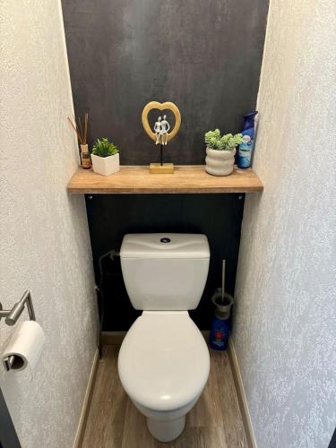 een badkamer met een toilet en een plank erboven bij Love room - Cap d'Agde in Cap d'Agde
