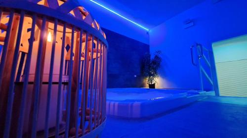 a blue room with a tub with a plant in it at Hotel Butterfly Wellness & Spa in Rimini